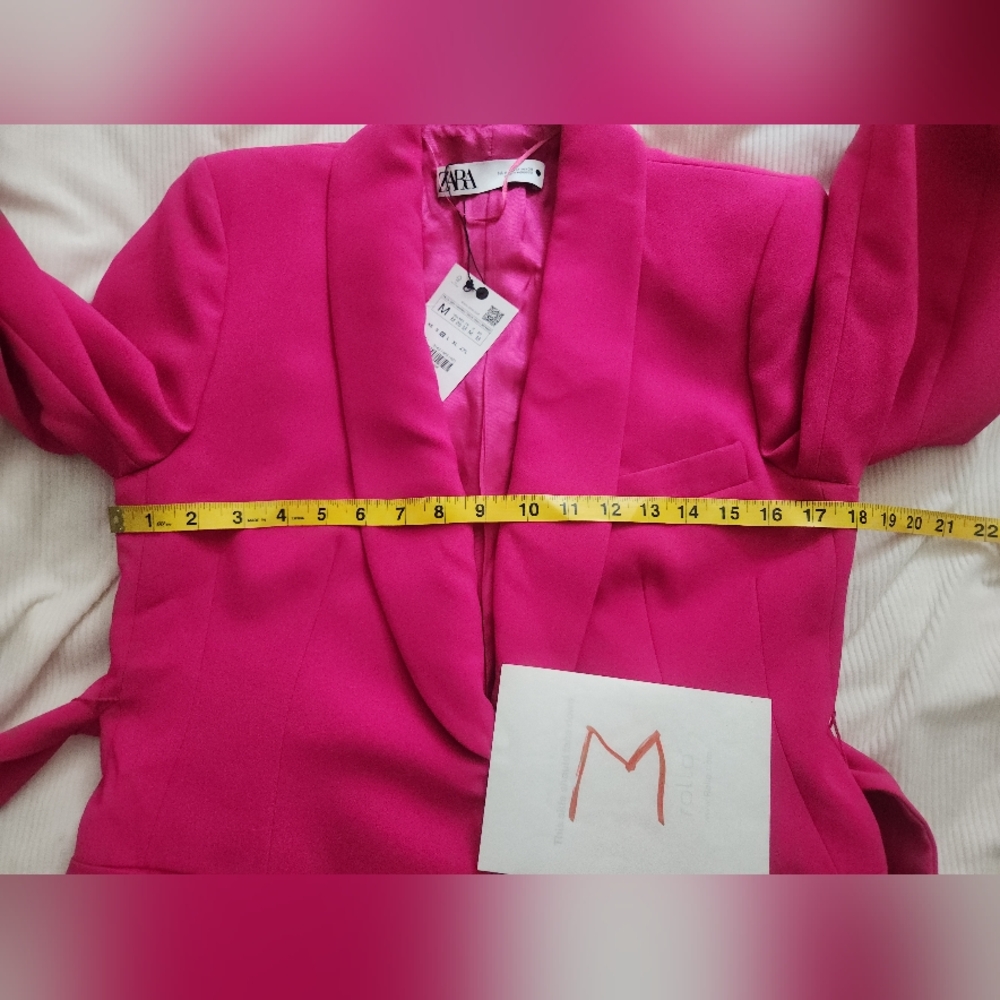 ZARA Zw co-ord set Tuxedo Collar Blazer Belted + Pants neon Fuschia Sz M BNWT - Picture 5 of 15